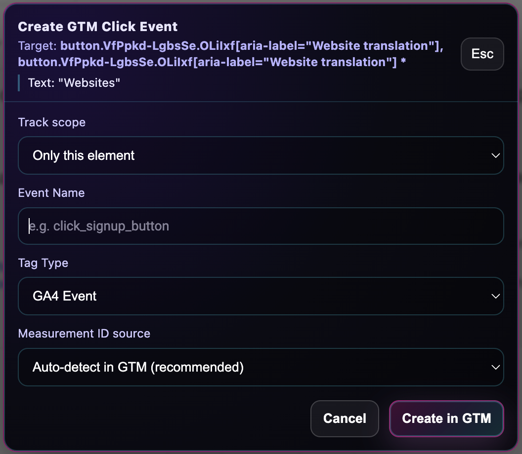 Create GTM click event